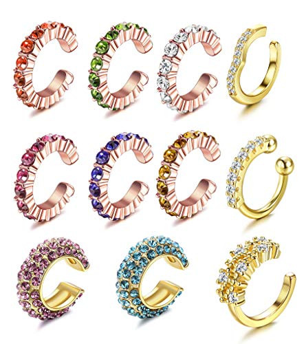 YADOCA 11 Pcs Ear Cuffs Colorful Clip on Hoop Earrings for women No Piercing Cartilage Earring Cuff Earrings for Non Pierced Ears