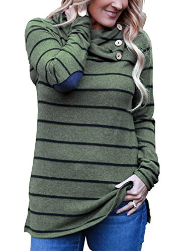 Womens Raglan Long Sleeve Button Cowl Neck Pullover Sweatshirts Tunic Tops(Green,x-Large)