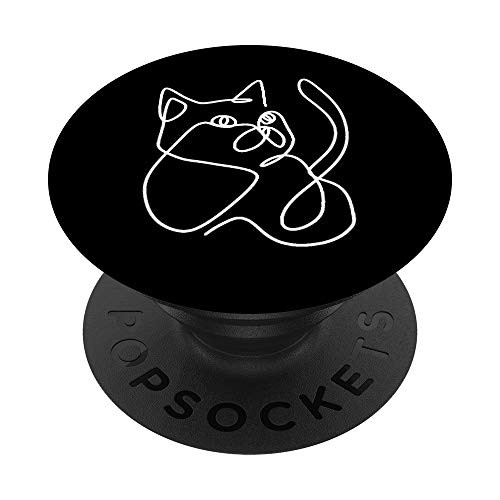 Cute Minimal Cat Line Art Design PopSockets PopGrip Swappable Grip for Phones  and  Tablets