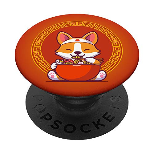 Kawaii Ramen Cute Anime Dog Corgi Japanese Noodles Funny PopSockets PopGrip Swappable Grip for Phones  and  Tablets