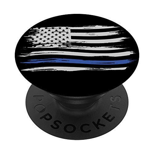 Thin Blue Line Wavy American Flag PopSockets PopGrip Swappable Grip for Phones  and  Tablets