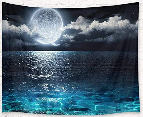 LB Moon Over Ocean Tapestry Night Sky Tapestry Wall Hanging 3D Fantasy Psychedelic Watercolor Tapestry Wall Art for Bedroom Living Room Dorm Home Decor 60 x 40 Inches