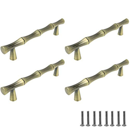 Pull Handle Karcy Retro Cabinet Handles and Pulls Bamboo Handle Pulls 3.78-Inch Mounting Hole Distance Zinc Alloy Bronze with Screws Set of 4