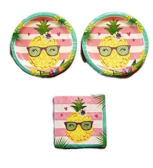 Aloha Pineapple N Friends Party Bundle 9" Plates (16) Napkins (16)