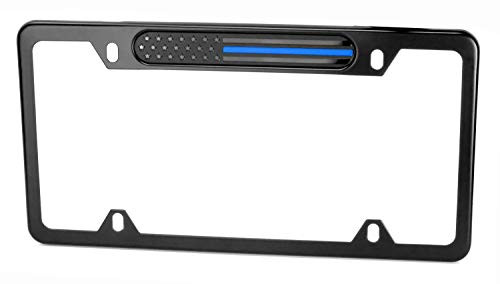 MULL Stainless Steel License Plate Black Frame American  Thin Blue Line Black Flag