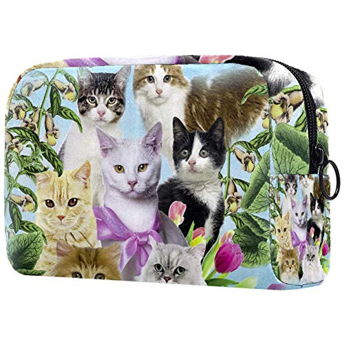 Makeup Bag Toiletry Bags Cosmetics Organizer Zipper Pouch for Women Cats Garden Kittens