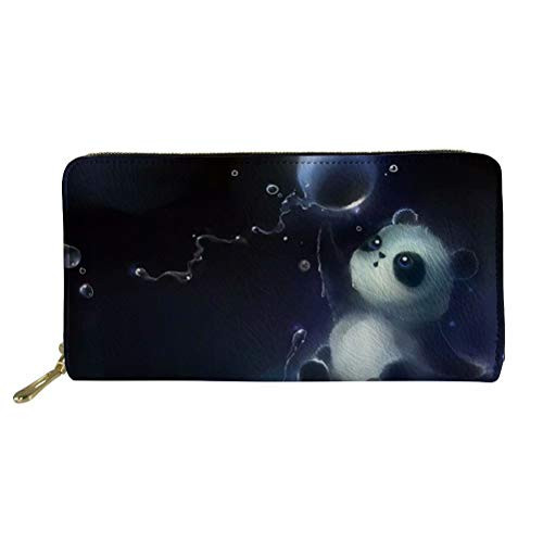 Dellukee Fashion Leather Wallet Case Cute Panda Print Women Zip Around Phone Clutch Bag Long Purse Organizer