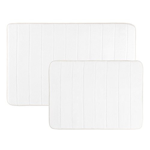 Memory Foam Bath Mats, Non Slip and Fast Dry 2 Piece Bathroom Mat Set- Absorbent Hydro Grip Designed Bath Rug By Lavish Home (White)