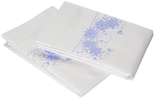 Janlynn Stamped Cross Stitch, Blue Floral Pillowcase Pair