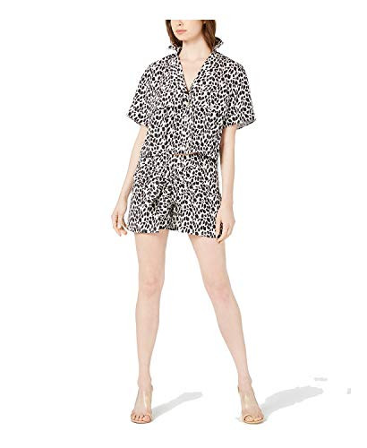KENDALL plus  KYLIE Womens Camp Colorblock Button-Down Crop Top B W XS White Brown