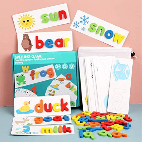 MATECam Matching Letter Game See and Spelling Learning Toy Sight Word Flash Cards Montessori Wooden Educational Toys Gifts for Preschool Kindergarten Kids Boys Girls