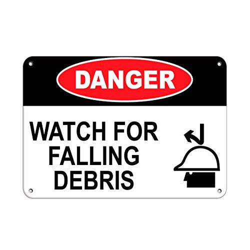 Aluminum Horizontal Metal Sign Multiple Sizes Danger Watch for Falling Debris Construction Black Safety Half Way Border Weatherproof Street Signage 10x7Inches