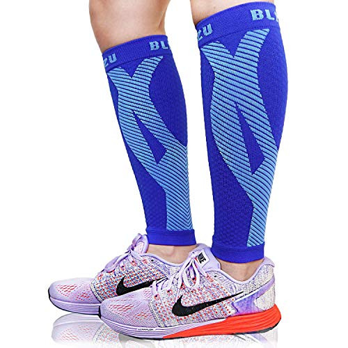 BLITZU Calf Compression Sleeves For Women  and  Men Leg Compression Socks for Runners Shin Splint Recovery from Injury  and  Pain Relief Great for Running Maternity Travel Nurses  Blue XX-Large