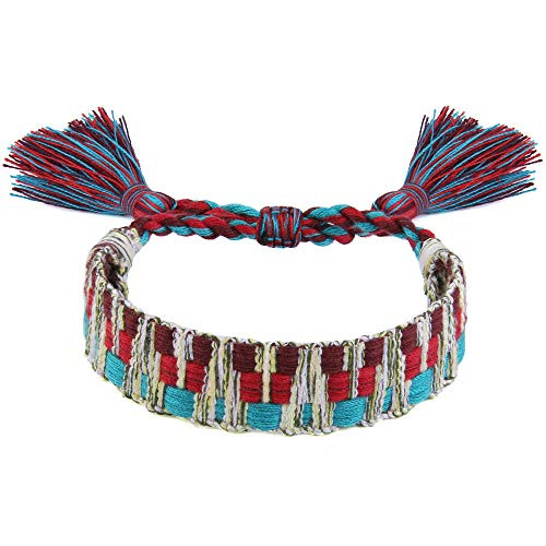 KELITCH Hand Braided Friendship Bracelets Bohemian Wide Wrap Bracelets Adjustable Bangle Jewelry  Red Blue