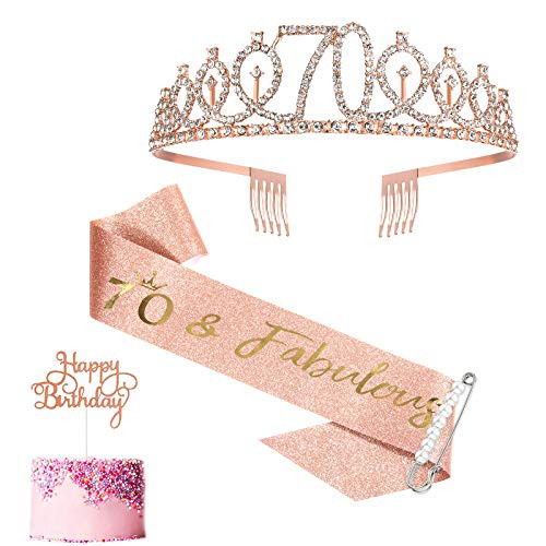 70th Birthday Sash and Tiara for Women Rose Gold Birthday Sash Crown 70 and Fabulous Sash and Tiara for Women 70th Birthday Gifts for Happy 70th Birthday Party Favor Supplies 70th Birthday Sash and Tiara for Women Rose Gold Birthday Sash Crown 70 and Fabulous Sash and Tiara for Women 70th Birthday Gifts for Happy 70th Birthday Party Favor Supplies