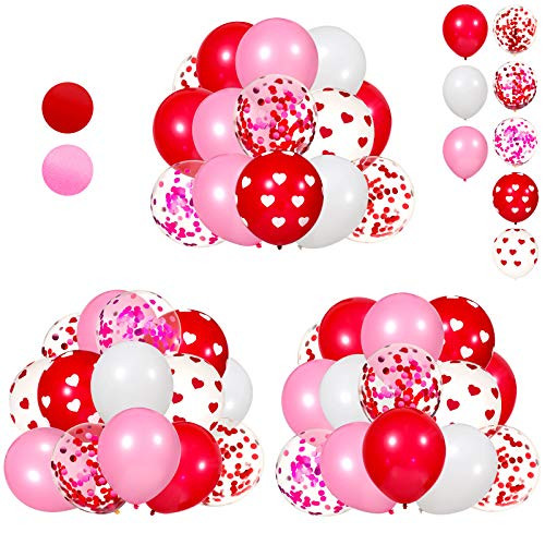 80 Pieces Valentines Day Latex Balloons Confetti Balloons Set Red Pink White Valentine Balloons for Valentines Day Wedding Birthday Party Decorations Supplies