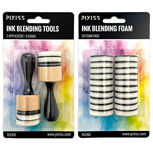 Pixiss Mini Ink Blending Tools 2 Pack Round with 24 Replacement Foam Pads for Distressing Blending and More