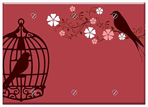 Triple Blank Wall Plate Cover - Bird Bird Cage Cage Birdcage Lovebirds Red Love