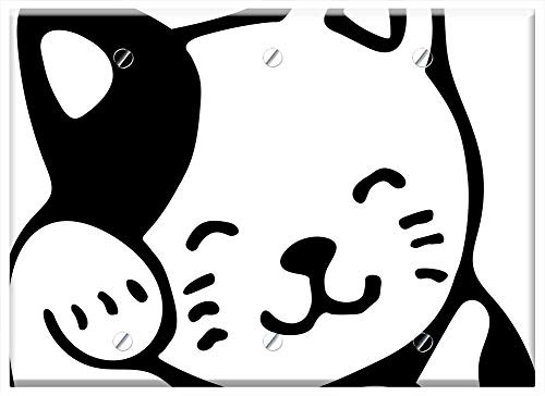 Triple Blank Wall Plate Cover - Grooming Cat Kitty Kitten Feline Pet Animal