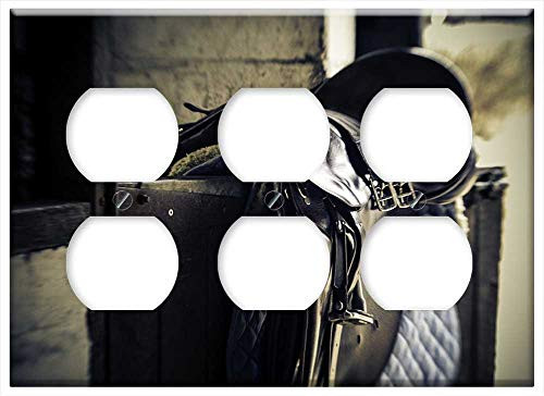 Triple Duplex Outlet Wall Plate Cover - Saddle Stable Door Equestrian Horse Bridle Riding