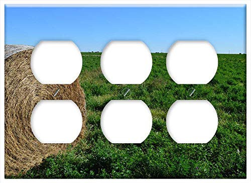 Triple Duplex Outlet Wall Plate Cover - Hay Bale Haystack Nature Prairie Harvest Straw