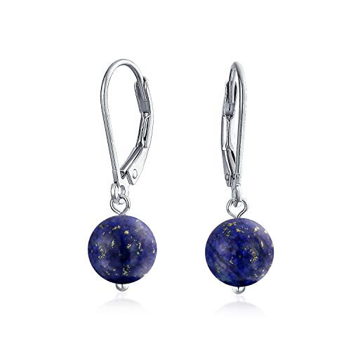 Simple Plain Navy Blue Lapis Lazuli Gemstone Round Dangle Leverback Ball Drop Earrings For Women 925 Sterling Silver Simple Plain Navy Blue Lapis Lazuli Gemstone Round Dangle Leverback Ball Drop Earrings For Women 925 Sterling Silver