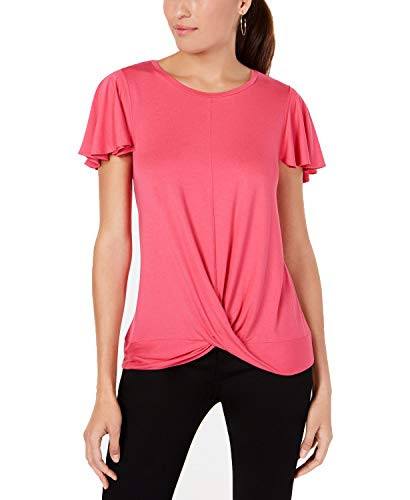 Alfani Womens Flutter-Sleeve Twist-Front Top  Bright Pink XX-Large