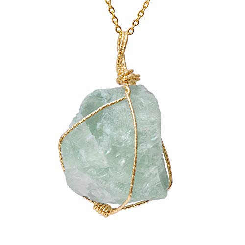 CXD-GEM Wire Wrapped Raw Gemstone Crystal Pendant Necklace Handmade Natural Healing Crystal Jewelry for Women Green Fluorite Green Color CXD-GEM Wire Wrapped Raw Gemstone Crystal Pendant Necklace Handmade Natural Healing Crystal Jewelry for Women Green Fluorite Green Color