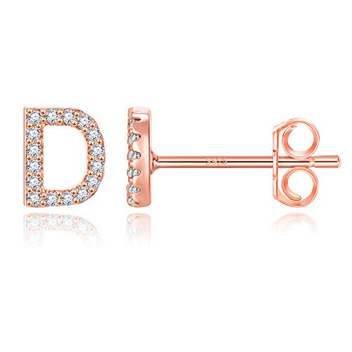 D Initial Earrings Letter Stud Earrings Alphabet Earrings for Girls 14K Rose Gold Plated CZ Alphabet Letter Earrings Initial Earrings for Girls Cubic Zirconia D Initial Earrings
