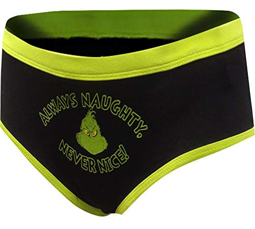 Dr. Seuss Grinch Black Hipster Always Naughty Never Nice Womens Panties Underwear  Small
