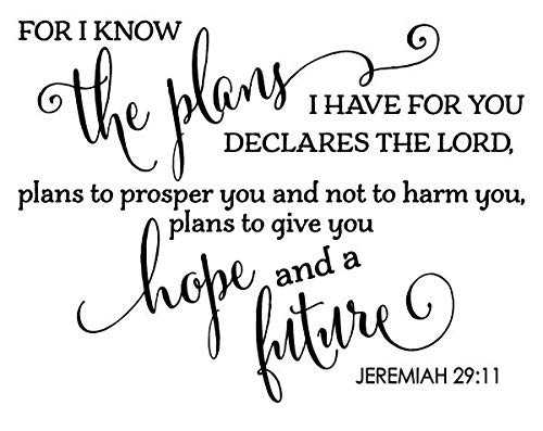 For I know the plans I have for you declares the Lord. Vinyl Wall Art Decal Sticker For I know the plans I have for you declares the Lord. Vinyl Wall Art Decal Sticker