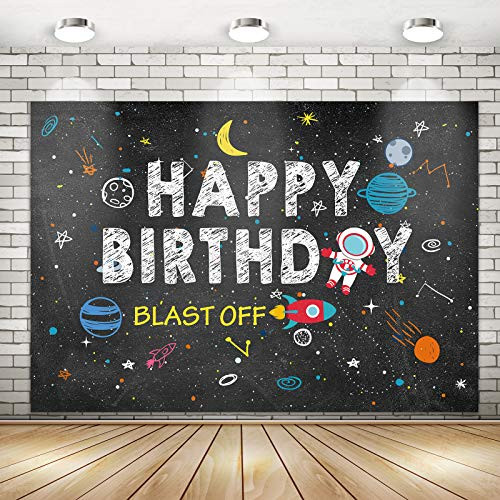 Outer Space Theme Party Decorations Outer Space Happy Birthday Astronaut Rocket Backdrop Banner   Astrology Astronomy Planet Galaxy Backdrop Background Banner Wall Decorations Space Birthday Party Supplies 71 x 49 inch