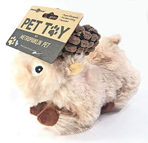 Pet 7 Inch Plush Pet Toy Lying Ram with Squeakers and Crinkle Ears Dog Chew Toy