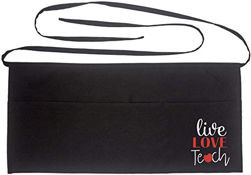 Waist Apron for Teachers with 3 Pockets Half Black ApronTeachers Prefect Gift  Live Love Teach