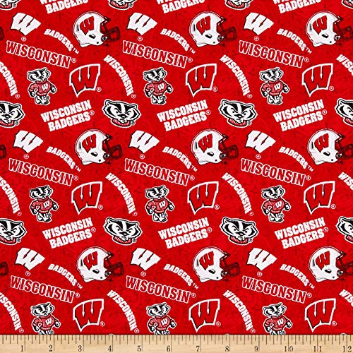 Sykel Enterprises NCAA- Wisconsin 1178 Tone on Tone Red White Black Fabric by the Yard Sykel Enterprises NCAA- Wisconsin 1178 Tone on Tone Red White Black Fabric by the Yard