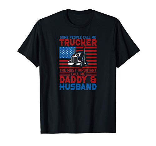 Vintage Truck Driver Gift Trucker Daddy Husband US Flag T-Shirt