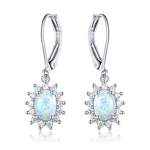 XBRN White Gold Plated Fire Opal Leverback Earrings Dangle Halo CZ for Women Hypoallergenic ¡ XBRN White Gold Plated Fire Opal Leverback Earrings Dangle Halo CZ for Women Hypoallergenic ¡