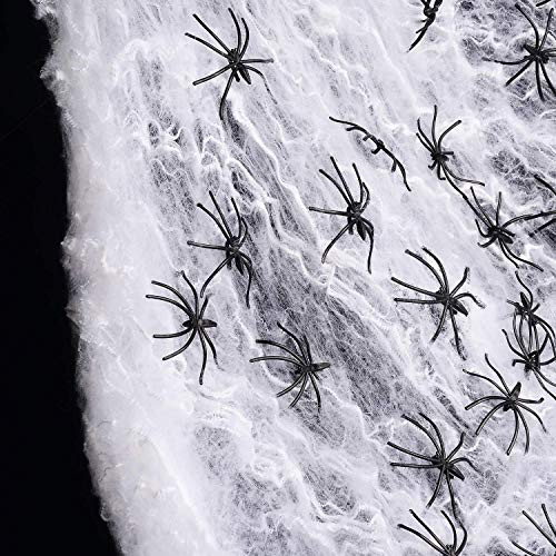 Halloween Props Spider Web Scary Party Yard Garden Indoor Outdoor Spooky Spider Webbing Halloween Decorations Decor Party Supplies Spiderwebs Cobwebs with 30PCS Hairy Spider Props Halloween Gifts