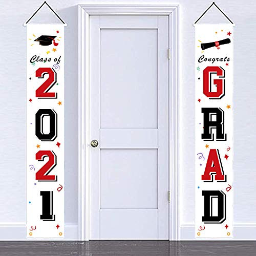 Graduation Party Supplies 2021 Graduation Decorations 2021 Porch Sign Banner Door Decorations 2021 Graduation Banner Black Red Class of 2021 Congrats Grad Door Porch Sign Graduation Party Decorations