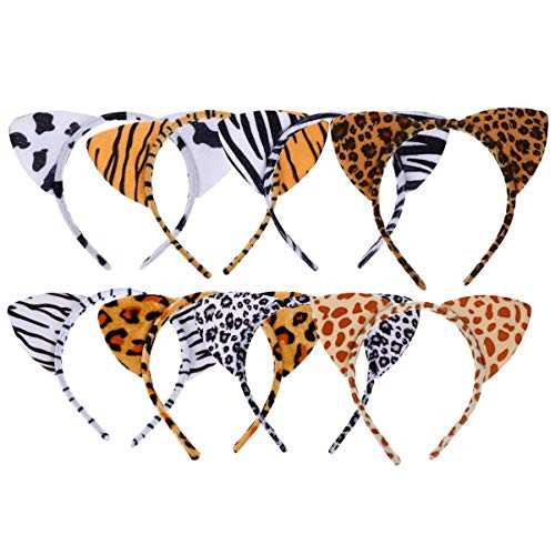 Beaupretty 8pcs Animal Jungle Safari Headbands Cartoon Plush Animal Ear Hairbands Halloween Christmas Animal Cosplay Birthday Theme Party Stage Performance Hair Accessories