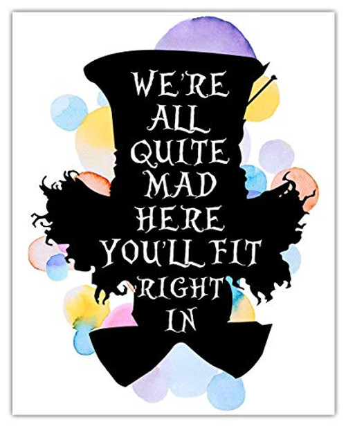 Alice In Wonderland Typography Wall Art Print 8x10 Unframed Poster For Home Office Dorm  and  Bedroom Decor - Great Motivational Gift Idea Under 15