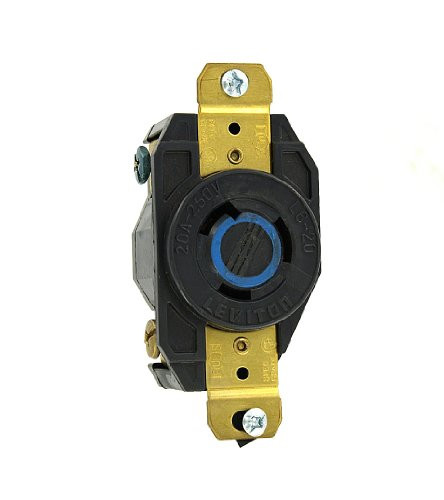 Leviton 2320-B 20 Amp, 250 Volt, Flush Mounting Locking Receptacle, Industrial Grade, Grounding, All Black, Black