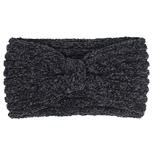 yangyang Women Winter Chenille Knitted Wide Headband Solid Color Knotted Center Elastic Hairband Crochet Striped Ear Warmer Turban Headwrap 12 Colors