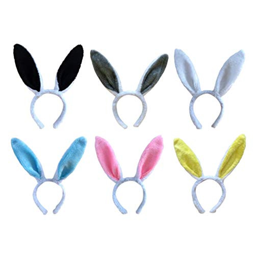 Amosfun 6pcs Plush Bunny Ears Hairbands Cute Easter Bunny Ears Headband Easter Party Cosplay Dress Up Costume Decor