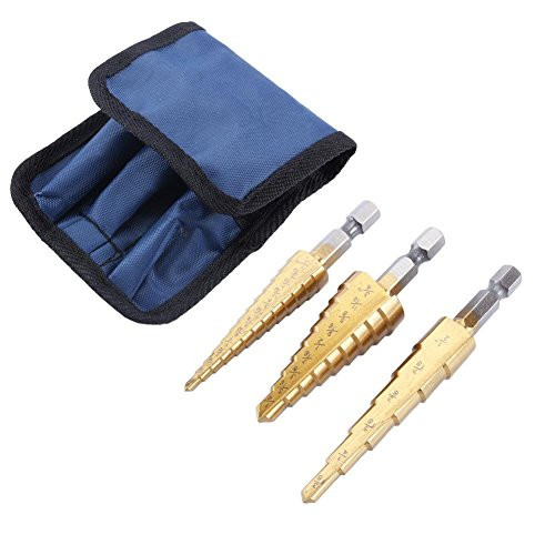 3 Pieces Small HSS Step Titanium Cone Drill Hole Cutter Bit Set Tool with Pouch