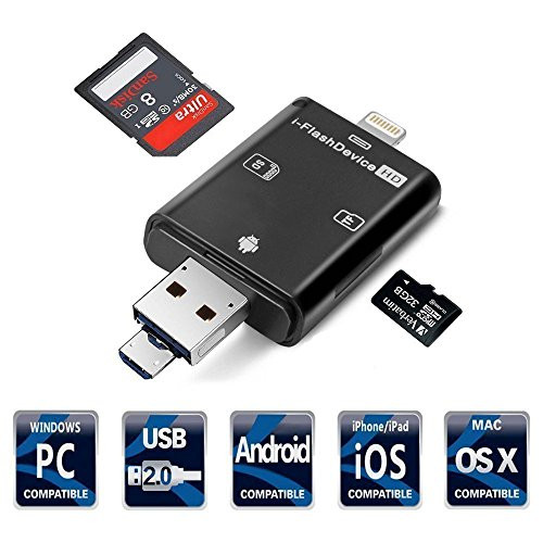 SD Card Reader, 3-in-1 USB / USB C / Micro USB Card Reader - SD, Micro SD, SDXC, SDHC, Micro SDHC, Micro SDXC Memory Card Reader for Android Phones/iPhones/PCs/Tablets