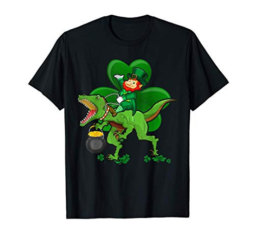 Funny Leprechaun Riding T-rex Happy St Patricks Day Gifts T-Shirt