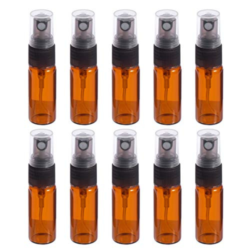 Minkissy 10Pcs 5ml Travel Mini Perfume Spray Bottles Refillable Empty Glass Fine Mist Spray Bottle For Eessential Oil Atomizer  Light Brown