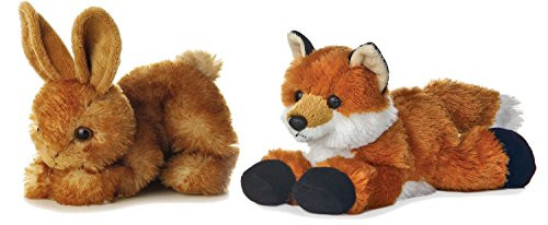 Bundle of 2 Aurora Plush Forest Animals - BITTY Rabbit Bunny and Foxxie Fox Mini Flopsie 8" Stuffed Animals Plush