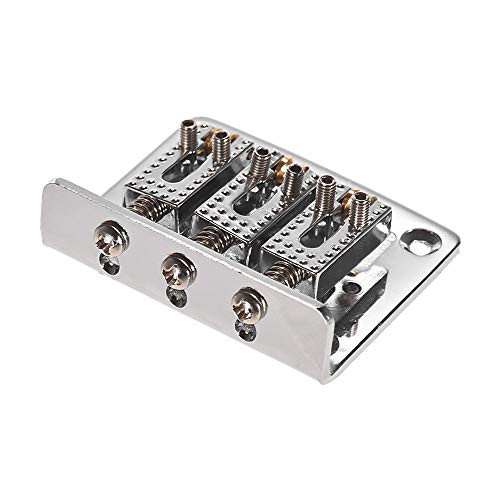 Fesjoy Bridge Saddle 3-String Hardtail Guitar Bridge Fixed 3-Saddle Bridges with Screws and Wrench Replacement Parts for Ukulele Electric Guitars Silver